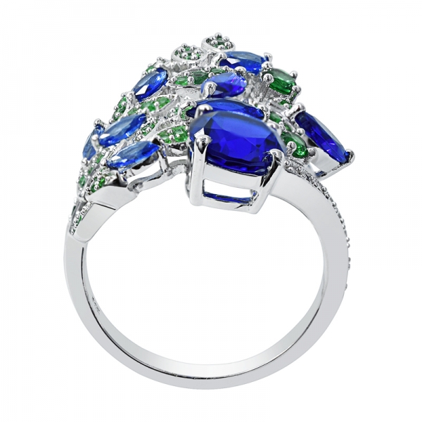 Leaf Shape Blue and Green Nano Ring in 925 Sterling Silver 
