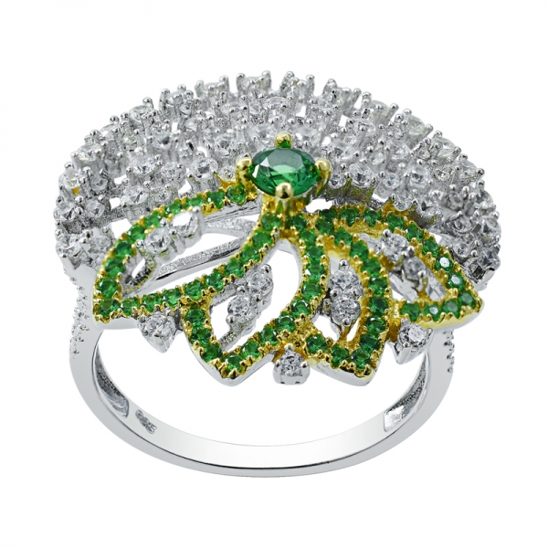 925 Sterling Silver Ring with Green Nano and White CZ 