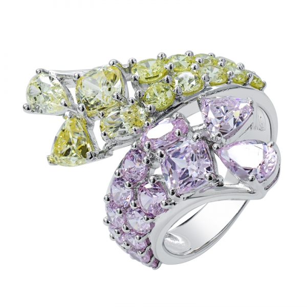 925 Sterling Silver Ring with Diamond Pink and Diamond Yellow CZ 