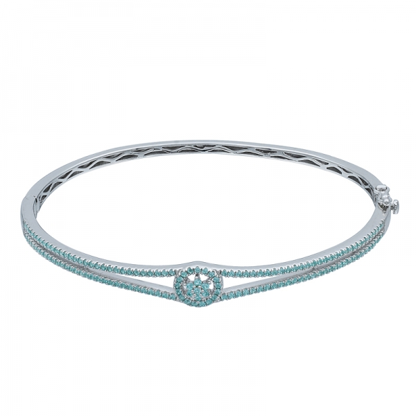 Simple 925 Sterling Silver Bangle with Round Paraiba YAG 