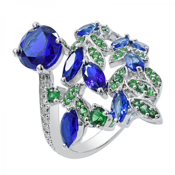 Leaf Shape Blue and Green Nano Ring in 925 Sterling Silver 