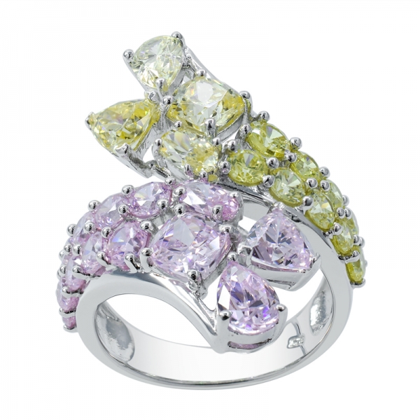 925 Sterling Silver Ring with Diamond Pink and Diamond Yellow CZ 