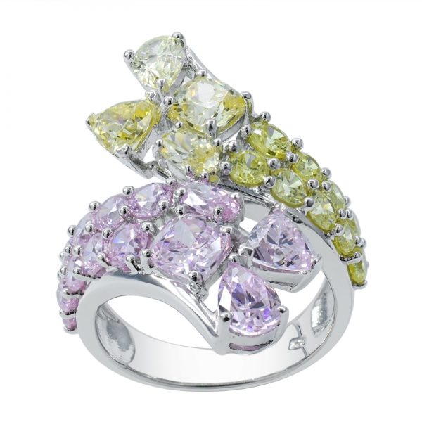925 Sterling Silver Ring with Diamond Pink and Diamond Yellow CZ 