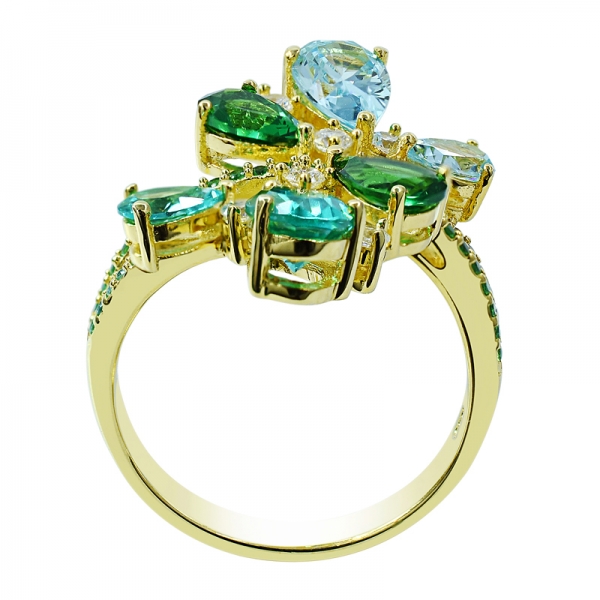 Gold Plated 925 Sivler Ring with Multi Color CZ 