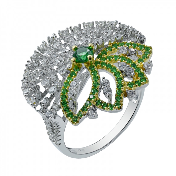 925 Sterling Silver Ring with Green Nano and White CZ 