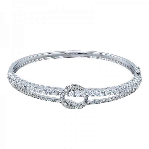 Classical 925 Sterling Silver Bangle with Round White CZ 