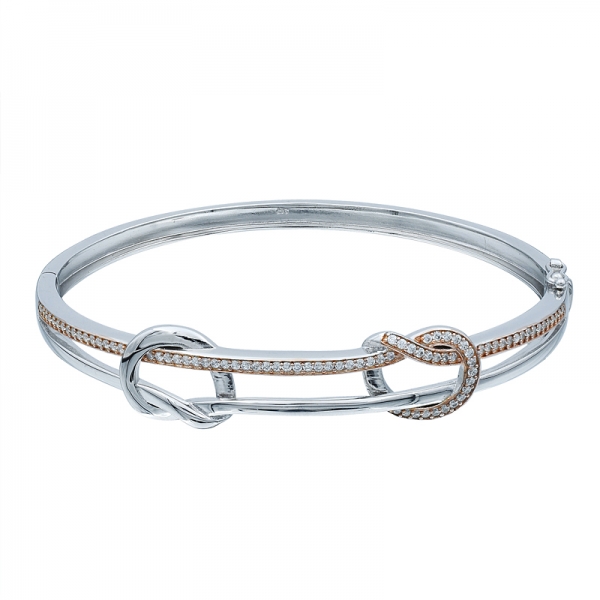 Two-tones Plated Classical 925 Sterling Silver Bangle 