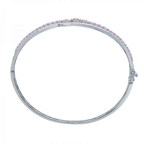 Pink and White CZ Silver Bangle in 2-tones Plating 