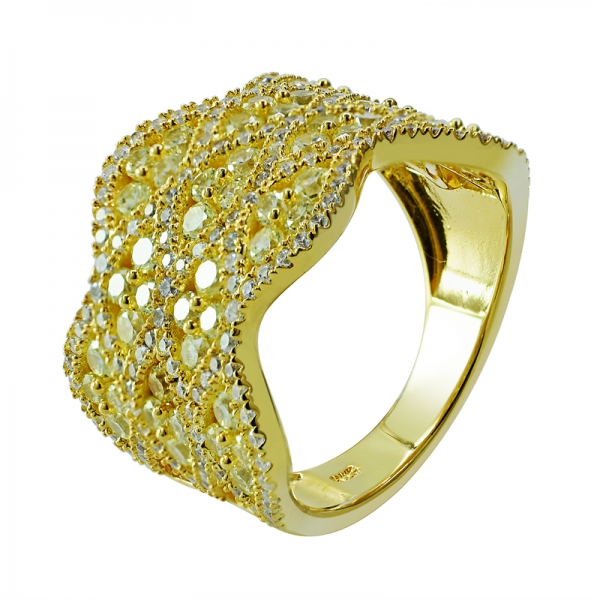 Gold Plating Silver Ring with Yellow and White CZ 