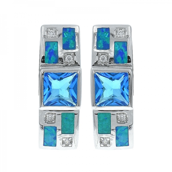 925 Silver Opal Earrings With Ocean Blue Stones 