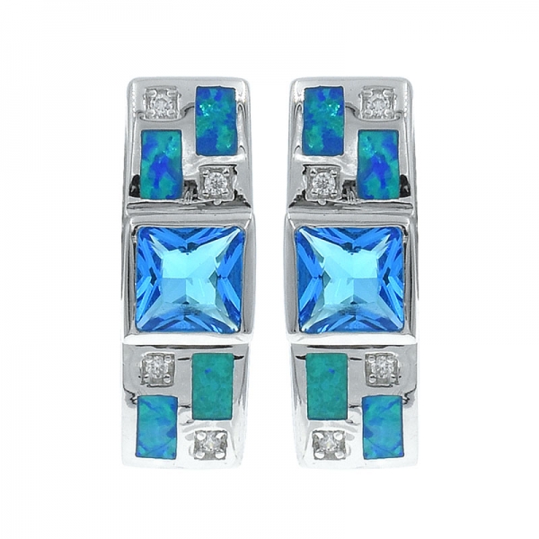 925 Silver Opal Earrings With Ocean Blue Stones 