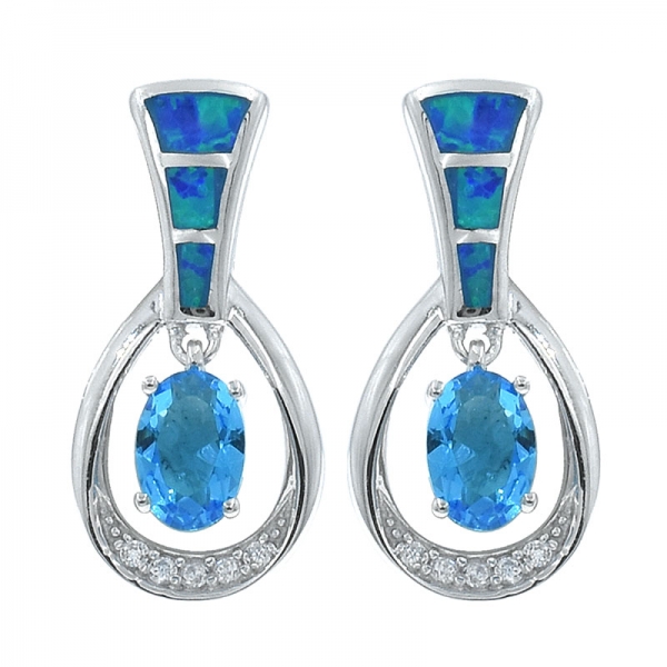 Silver Opal Earrings Jewelry With Captivating Ocean Blue Stones 