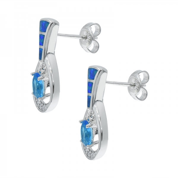 Silver Opal Earrings Jewelry With Captivating Ocean Blue Stones 