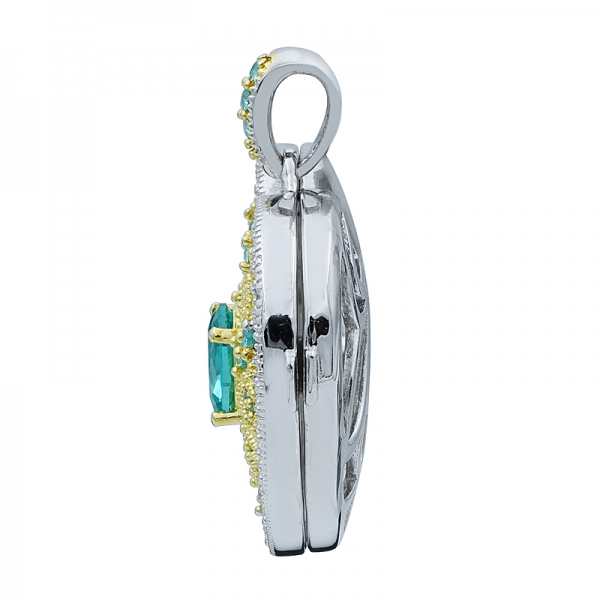 Heart Shape Silver Locket Pendant Setting with Paraiba and White 