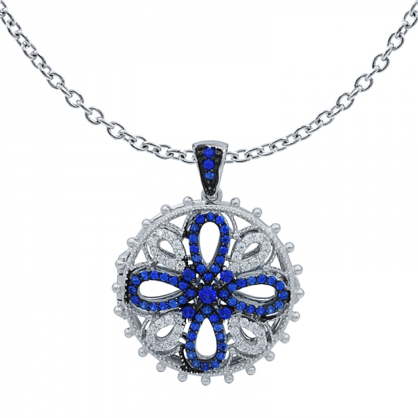 Round Shape Silver Locket Pendant Setting with Blue and White Stones 