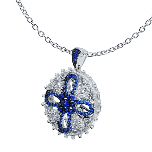 Round Shape Silver Locket Pendant Setting with Blue and White Stones 