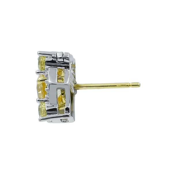 Diamond Yellow Stud Women Earrings in 925 Sterling Silver 