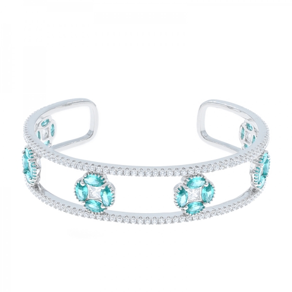 Four Leaf Clover Paraiba Silver Bangle 