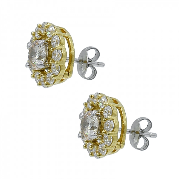 925 Halo Gold Plated Stud Silver Earrings 