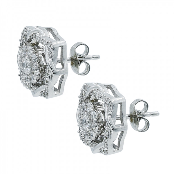 925 Stud Silver Earrings With Pink & White CZ 