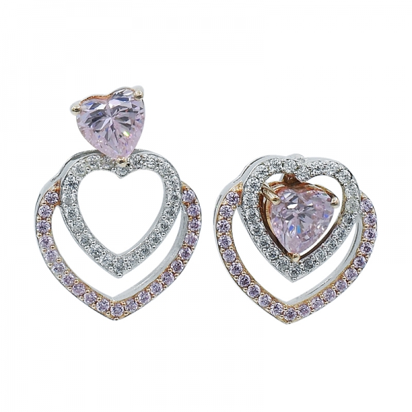 925 Double Heart Silver Stud Earrings 