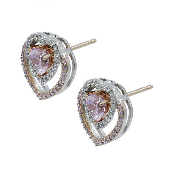 925 Double Heart Silver Stud Earrings 