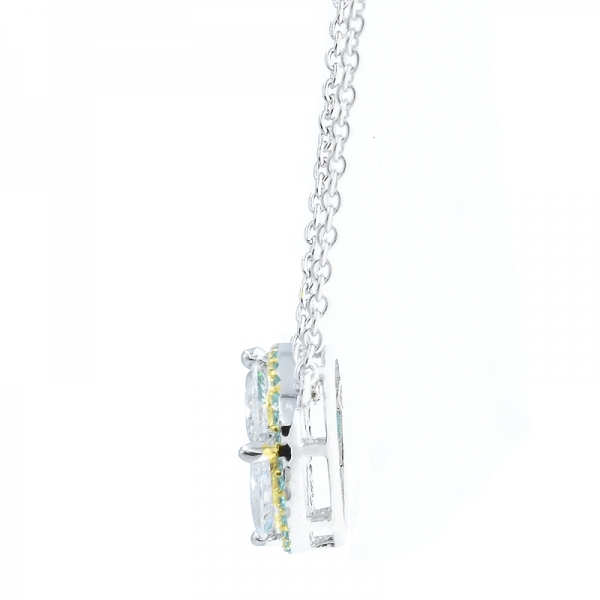 White CZ & Paraiba YAG Silver Necklace with Refined Chain 