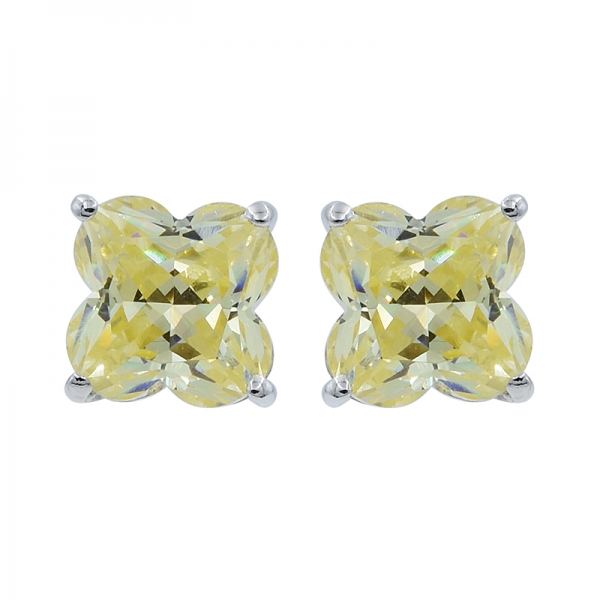 925 Silver Earrings With Diamond Yellow Four Leaf Clover Cutting CZ 