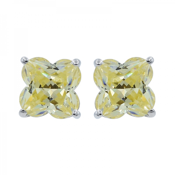 925 Silver Earrings With Diamond Yellow Four Leaf Clover Cutting CZ 