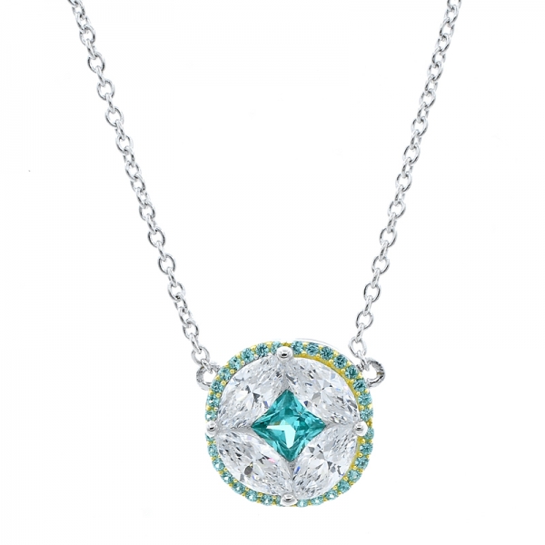 White CZ & Paraiba YAG Silver Necklace with Refined Chain 
