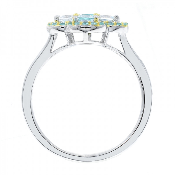 Two-tone Plated Paraiba 4 Leaf Clover Silver Ring 