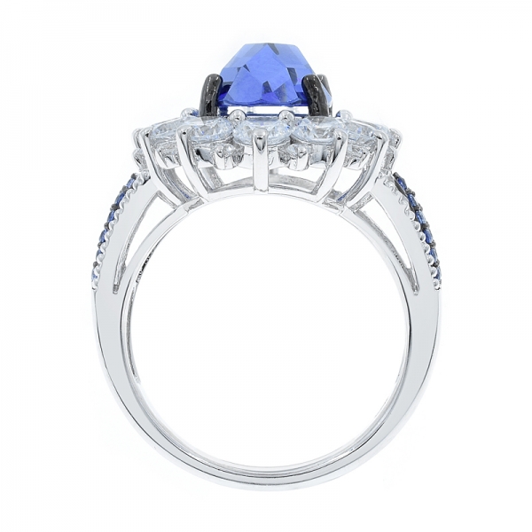 Fashional Checkboard Cutting Tanzanite CZ Silver Ring 