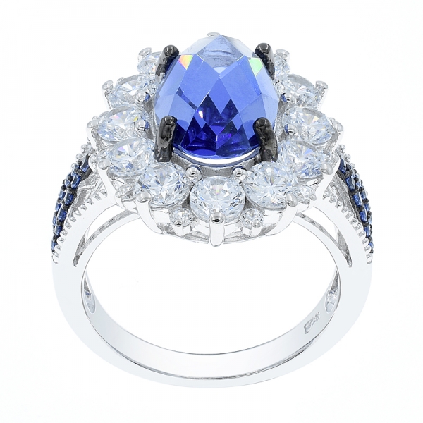 Fashional Checkboard Cutting Tanzanite CZ Silver Ring 