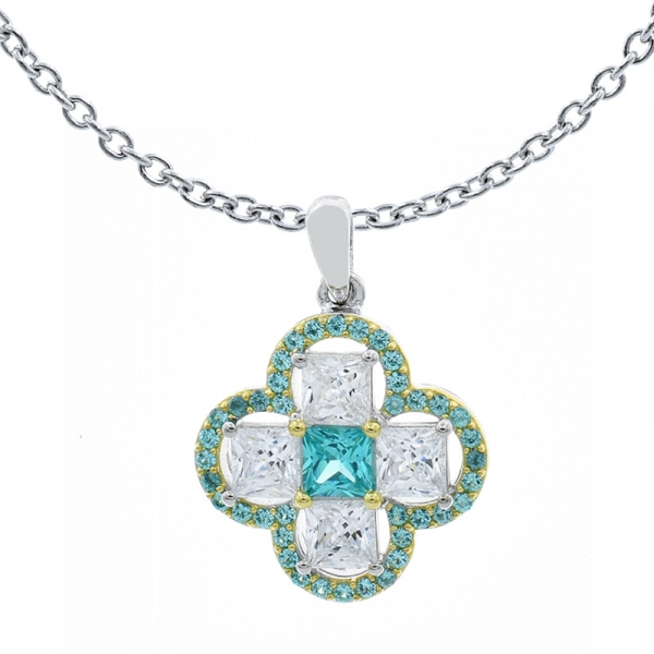 925 Four Leaf Clover Paraiba Silver Pendant 