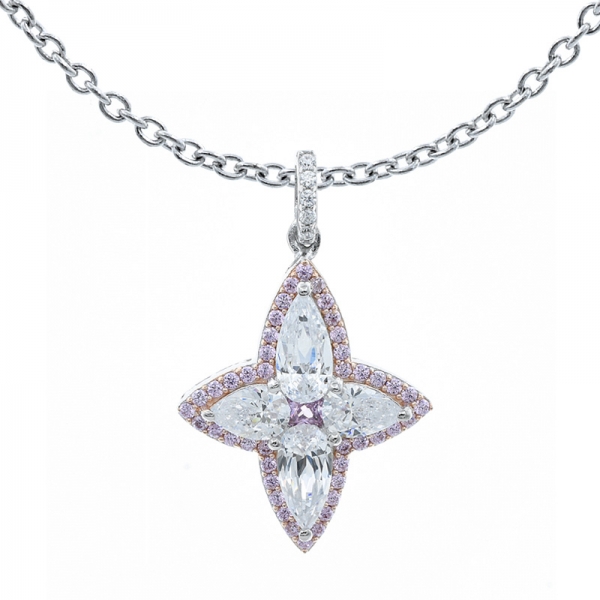 Winsome Four Leaf Clover Pendant With Pink & White CZ 