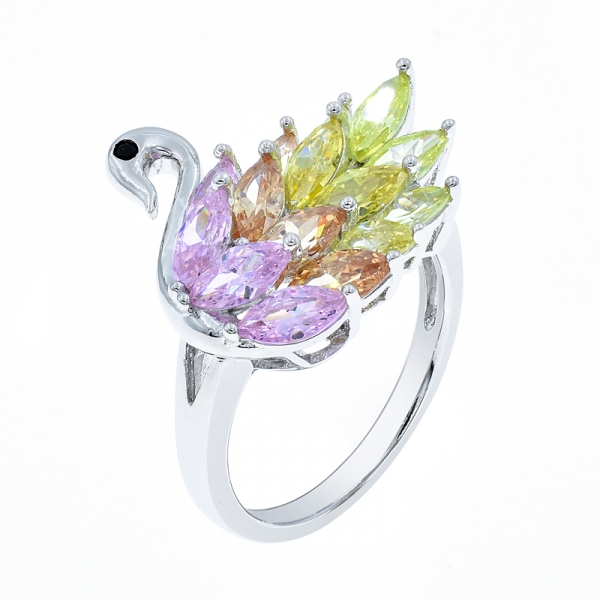 925 Multicolor Swan Silver Ring 