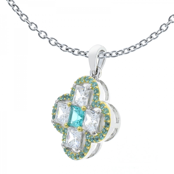 925 Four Leaf Clover Paraiba Silver Pendant 