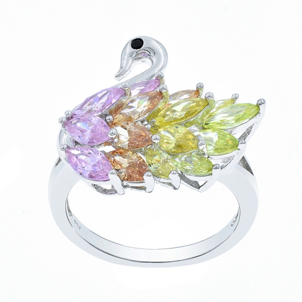 925 Multicolor Swan Silver Ring 