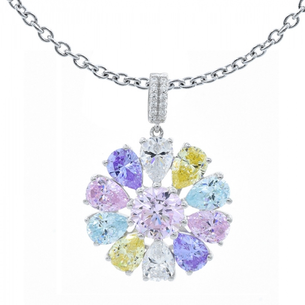 925 Multicolor Flower Shape Pendant For Ladies 