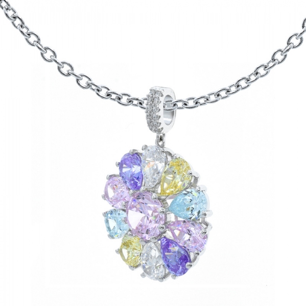 925 Multicolor Flower Shape Pendant For Ladies 