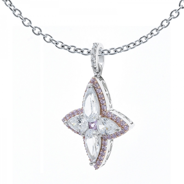 Winsome Four Leaf Clover Pendant With Pink & White CZ 