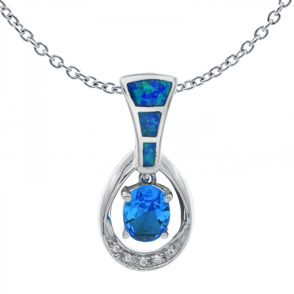 Opal Pendant With Ocean Blue Stones In 925 Sterling Silver 