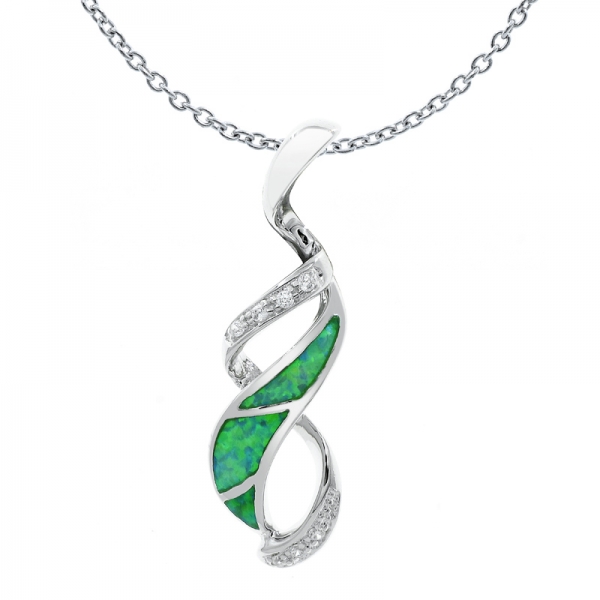 Charming Green Lab Silver Opal Pendant 