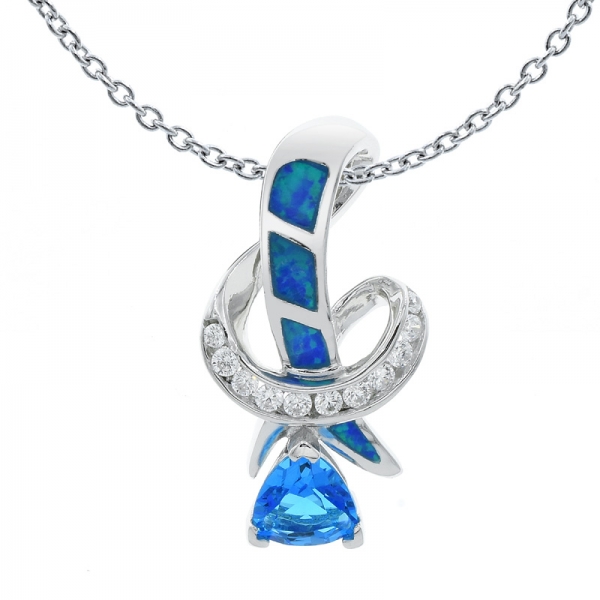 Fascinating 925 Silver Opal Pendant With Ocean Blue Stones 