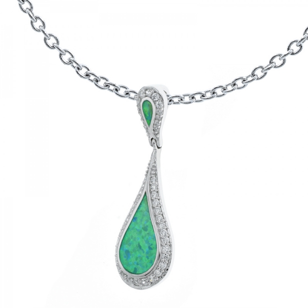 925 Silver Green Lab Opal Pendant Jewelry 