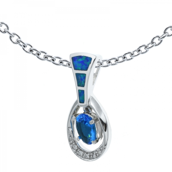 Opal Pendant With Ocean Blue Stones In 925 Sterling Silver 