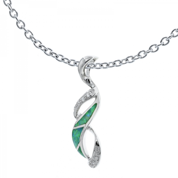 Charming Green Lab Silver Opal Pendant 