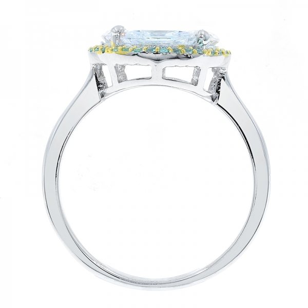 Round Shape 925 Silver Ring With White CZ & Paraiba 