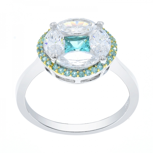 Round Shape 925 Silver Ring With White CZ & Paraiba 