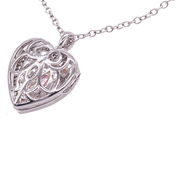 Heart Shape Silver Locket Pendant Setting with Paraiba and White 